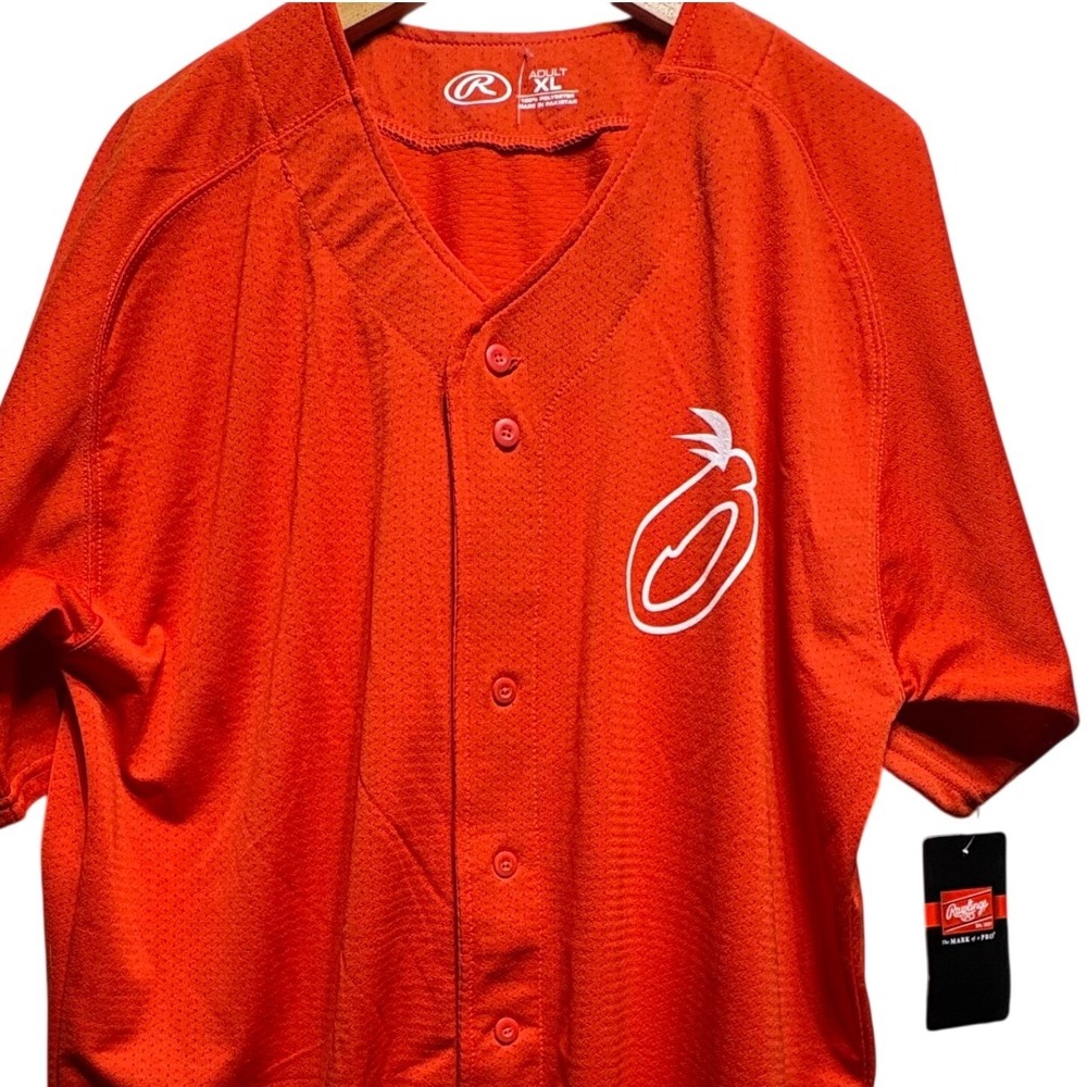 Rawlings Baseball Jersey Mens XL Orange Polyester Mesh Button Front Sports Shirt